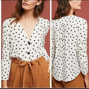 Maeve by Anthropologie Black & White Retro Polka Dot Jordain Blouse size Small